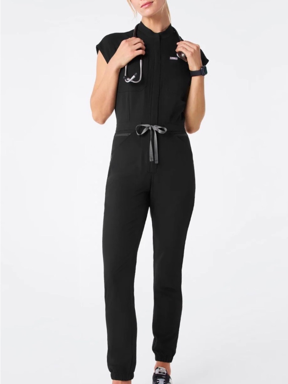 Figs Black aJogger Jumpsuit  with Drawstring Waist